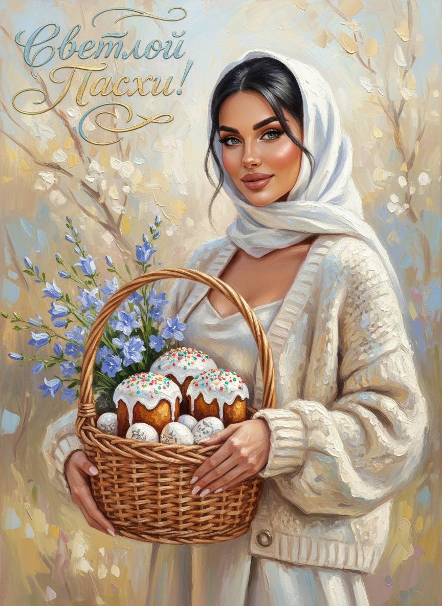 Элегантная женщина с пасхальной корзиной