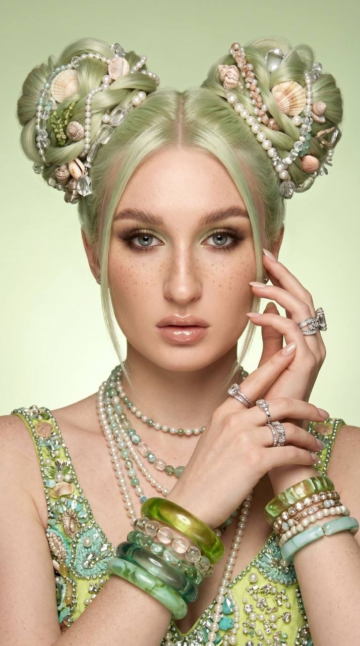 Роскошный fashion-портрет с жемчугом и ракушками