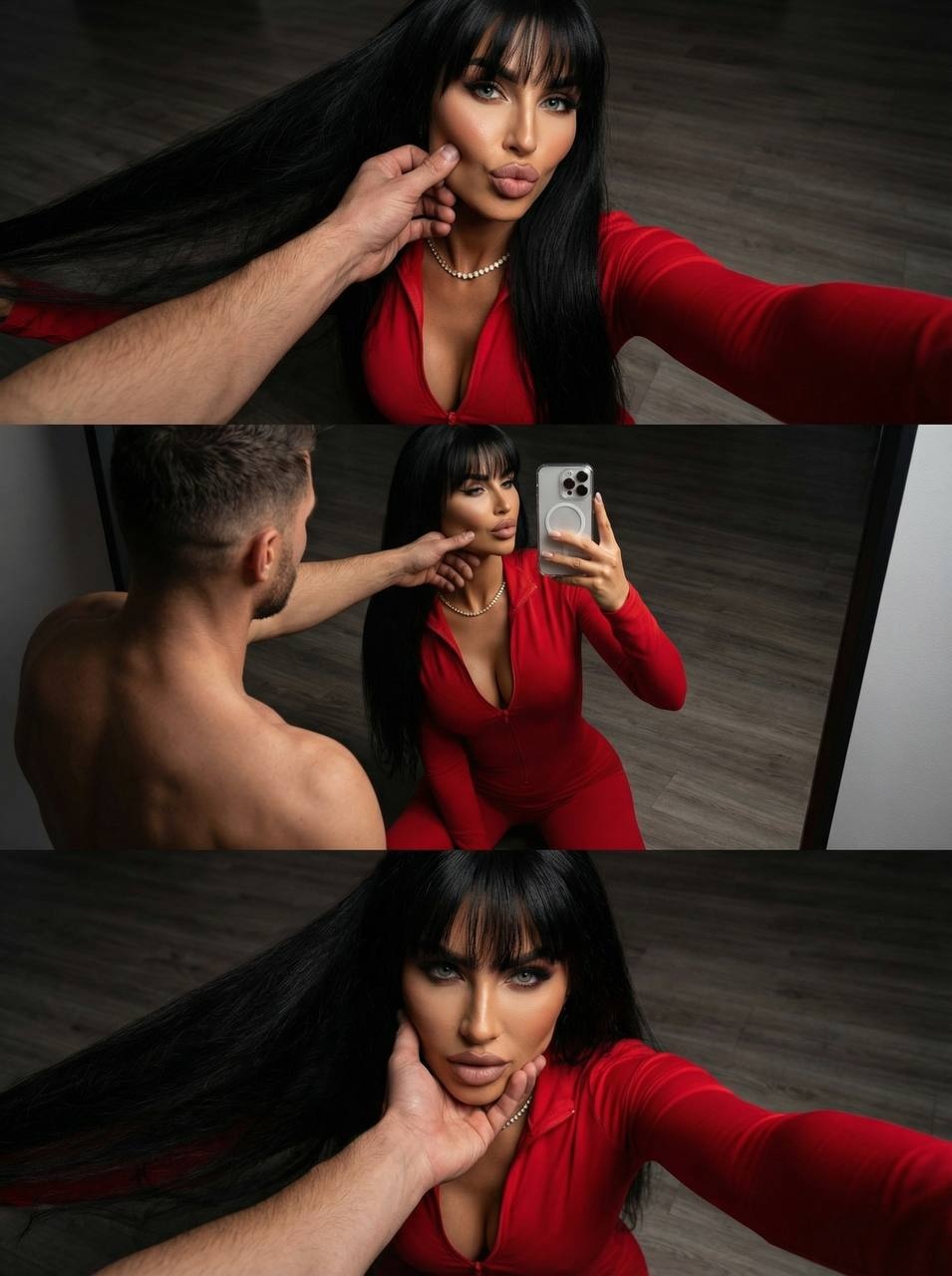 Интимный триптих с женщиной и мужчиной в студии