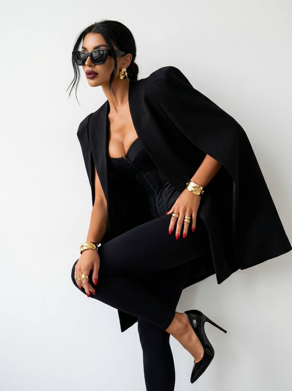 Fashion-портрет уверенной женщины в чёрном