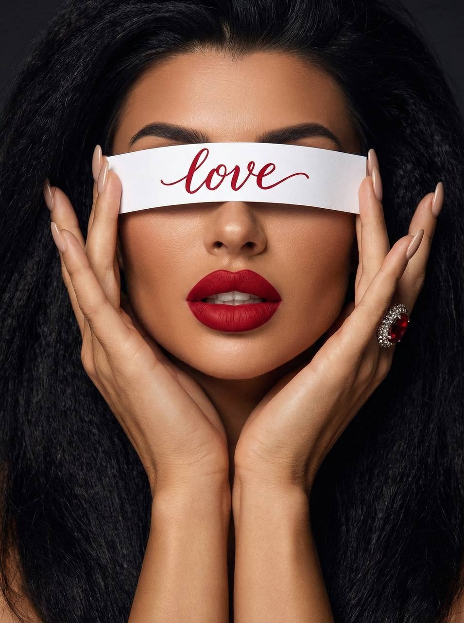 Крупный портрет женщины с надписью Love