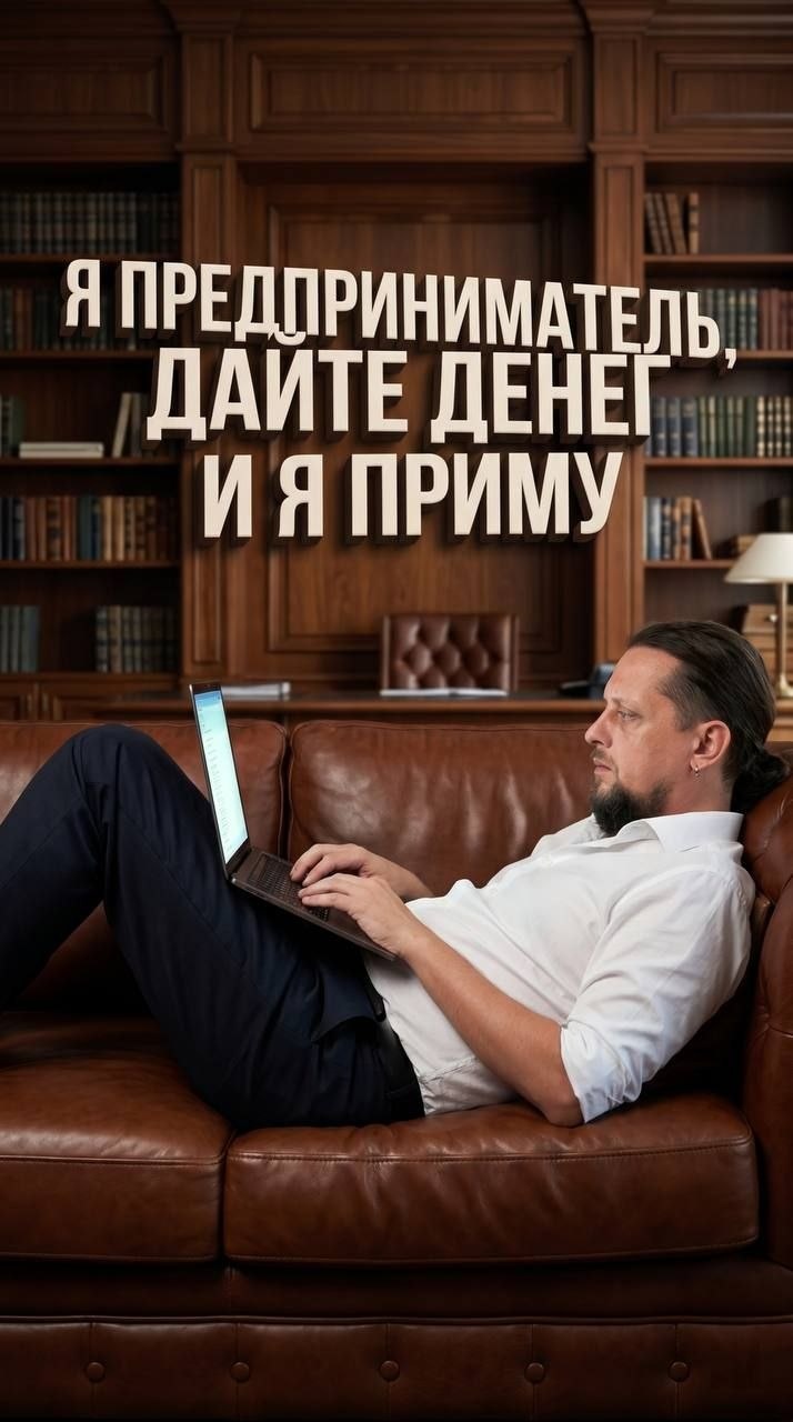 Мужчина с ноутбуком на кожаном диване в офисе
