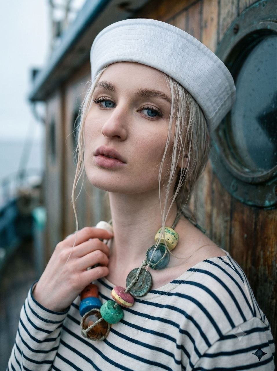 Морской fashion-портрет на старой рыбацкой лодке