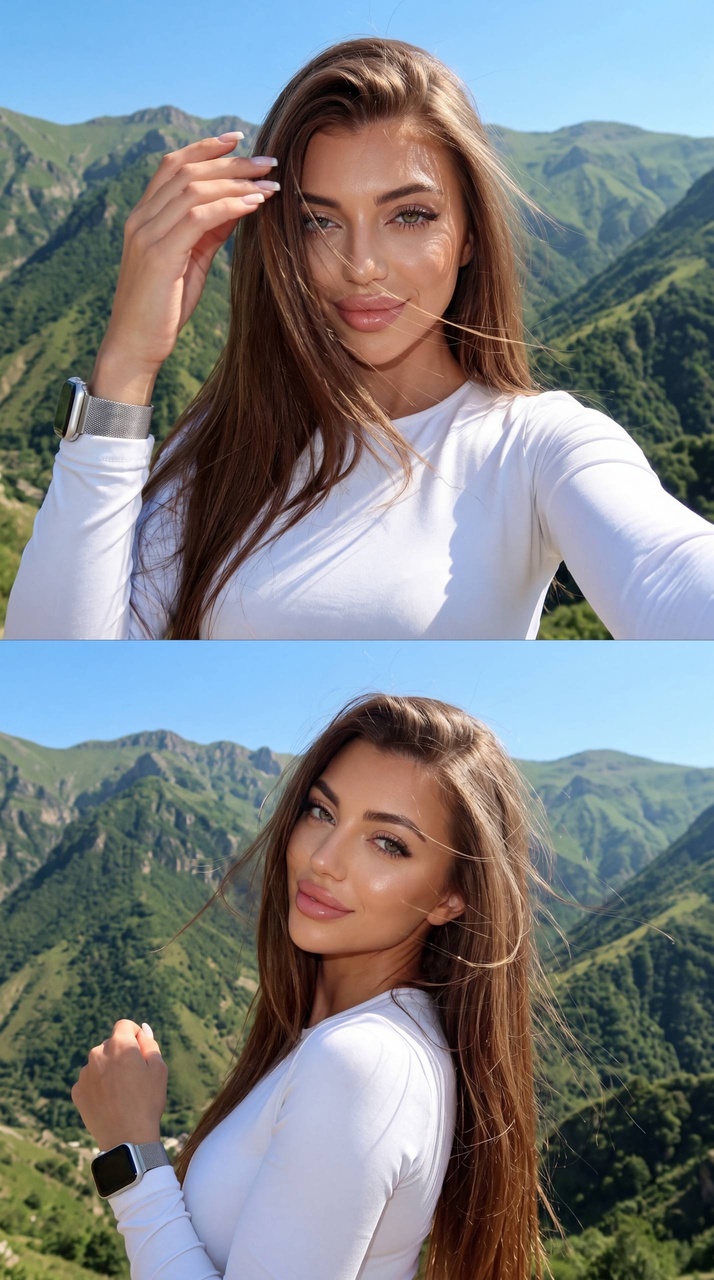 Вертикальный коллаж-селфи в горах Дагестана