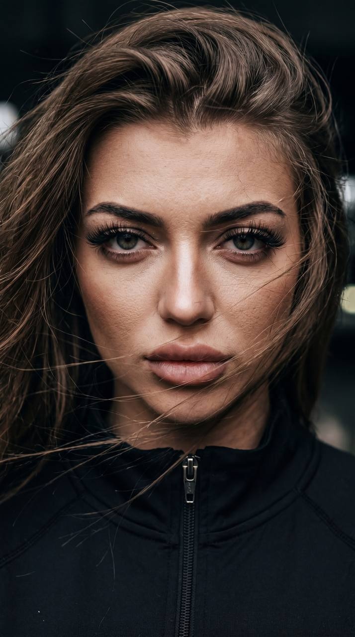 Крупный портрет девушки с напряжённым взглядом