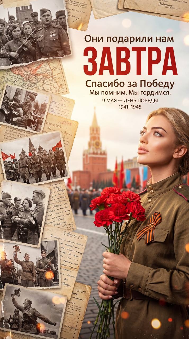 Плакат ко Дню Победы с женщиной в форме
