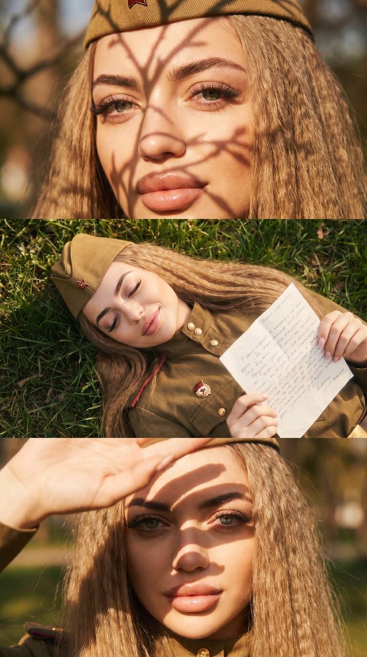Триптих с женщиной в советской военной форме