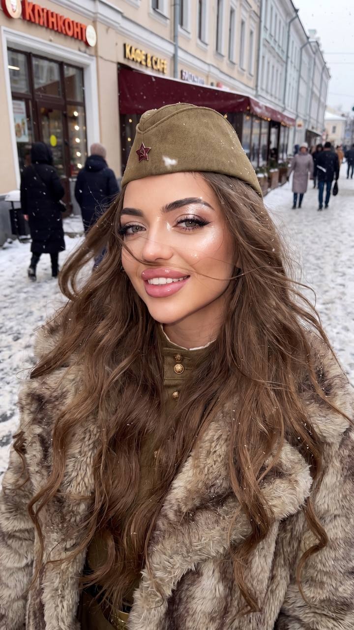 Девушка в советской форме на зимней улице