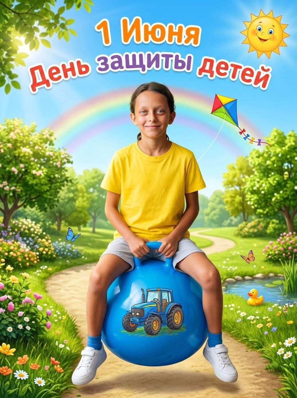 Детская поздравительная открытка в сказочном парке