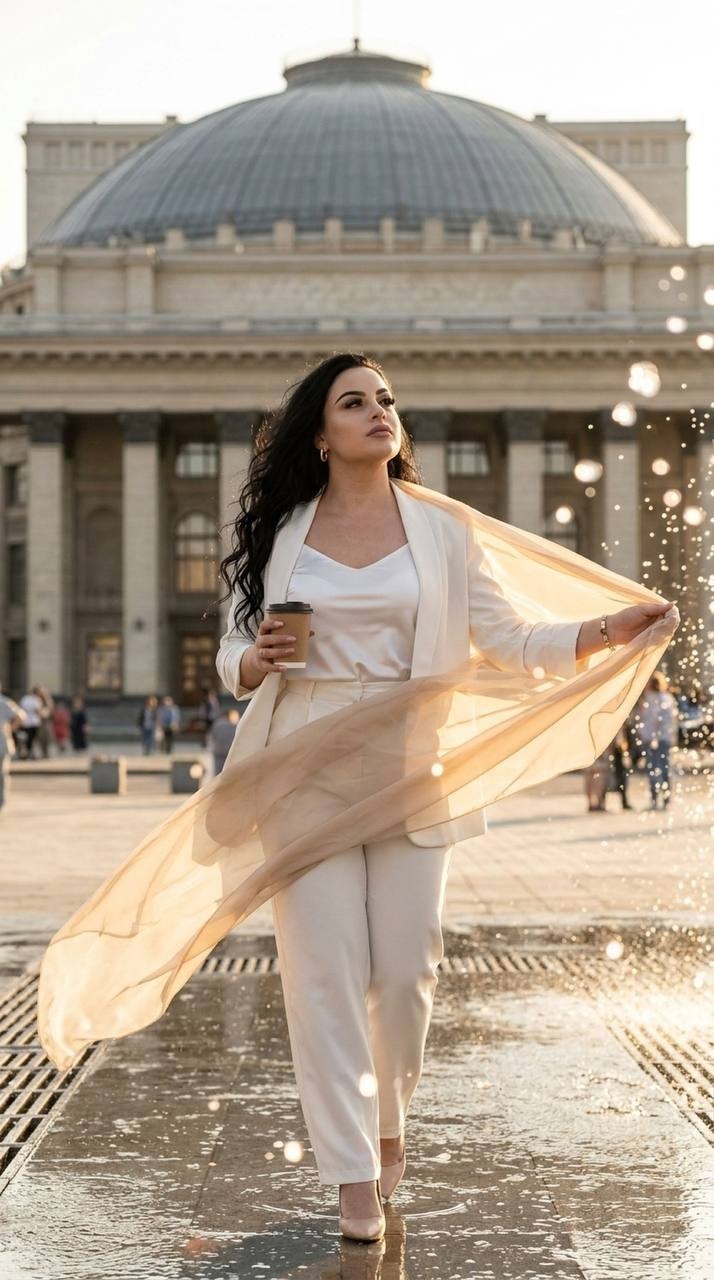 Женщина на площади Ленина у театра оперы
