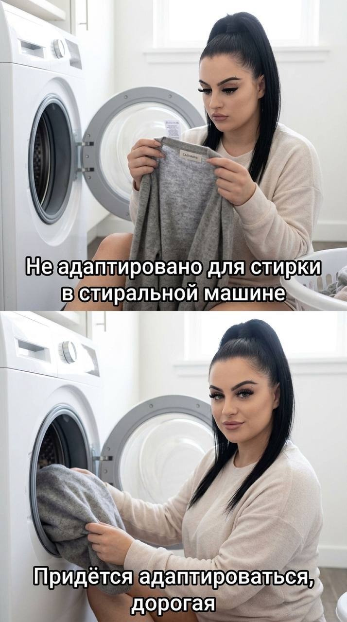 Двухпанельный мем о стирке кашемира