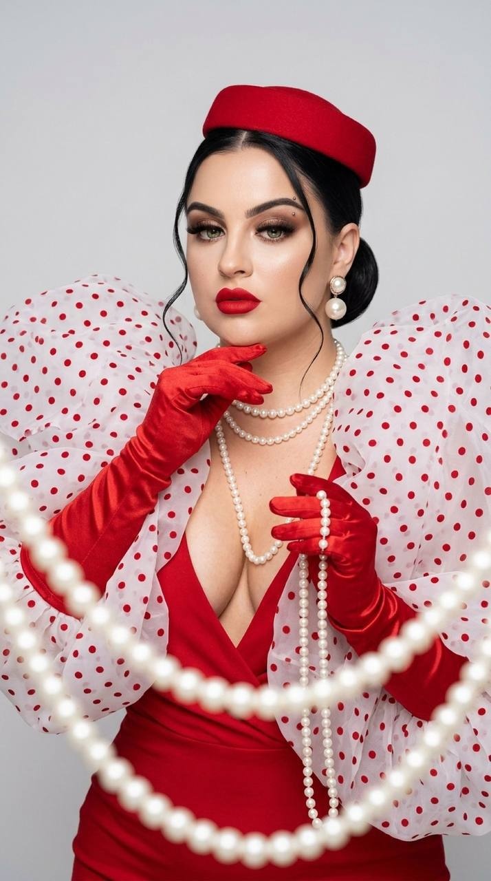 Портрет в стиле haute couture в красном платье
