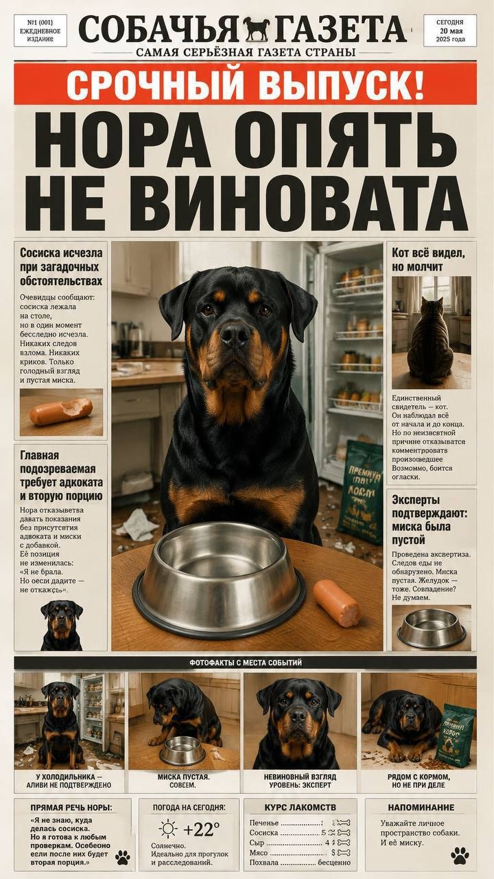 Юмористическая газетная полоса с ротвейлером Норой