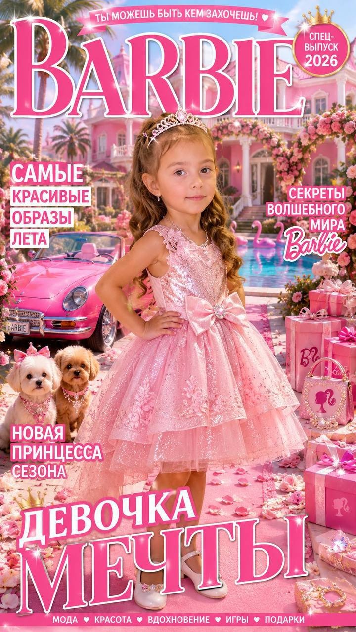 Обложка Barbie с девочкой в розовом платье
