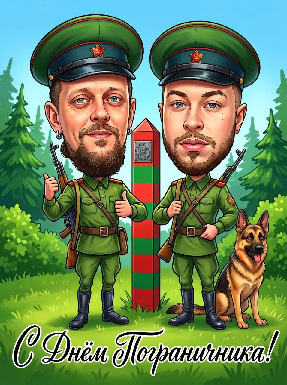 Праздничная открытка с советскими пограничниками