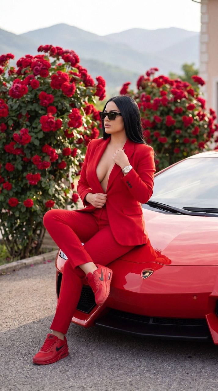 Роскошная fashion-съёмка с красным Lamborghini