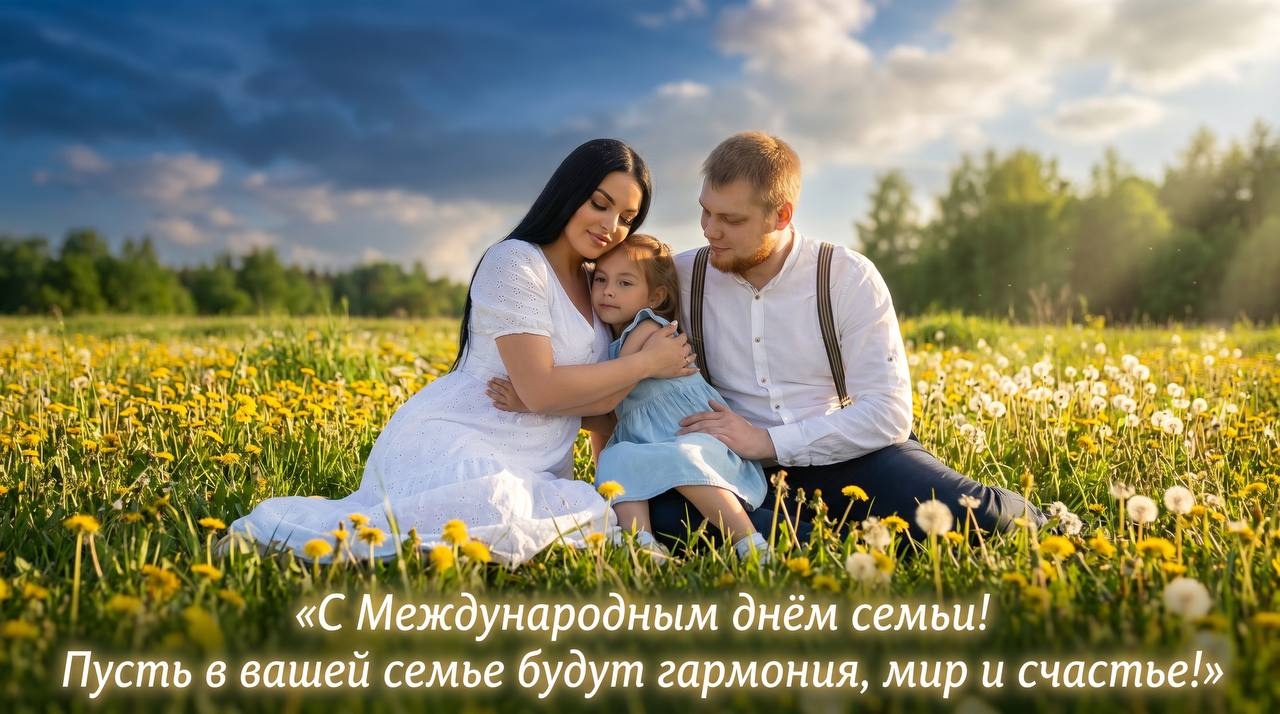 Счастливый семейный портрет в летнем поле