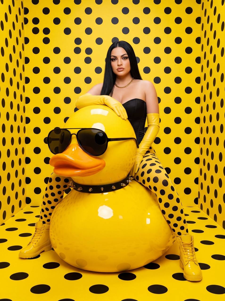 Поп-арт fashion-портрет с жёлтой уткой