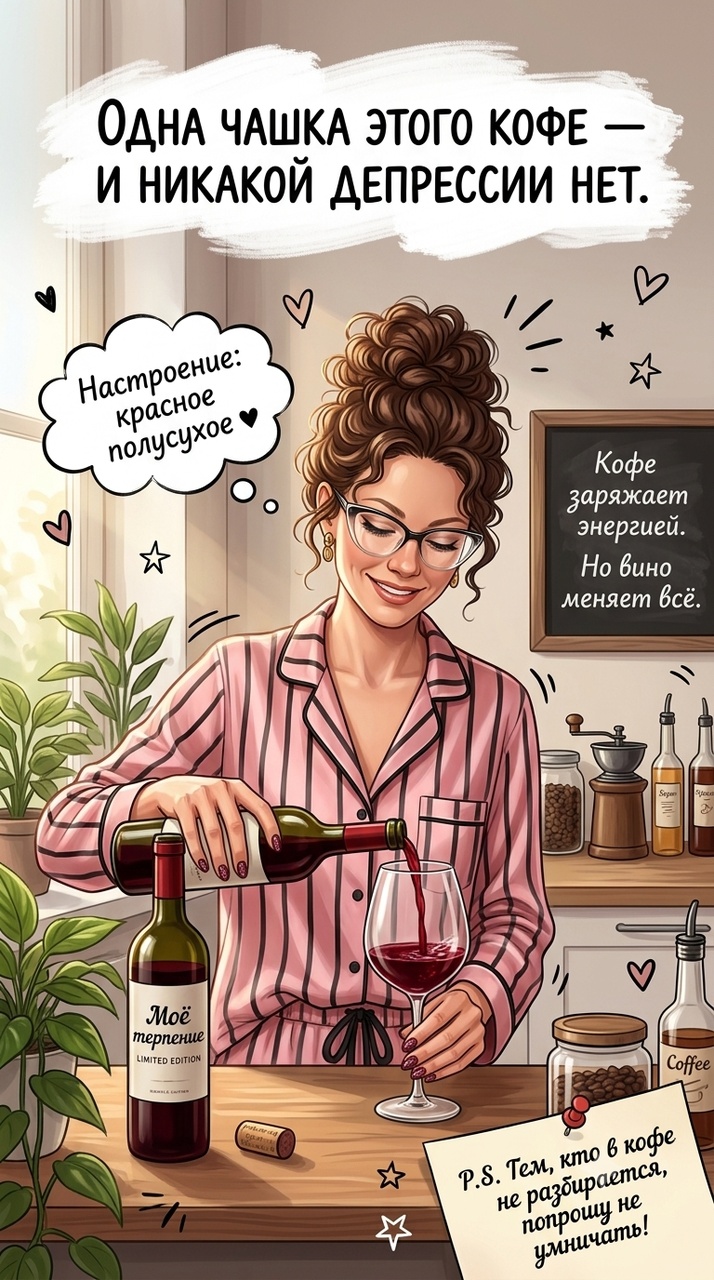 Девушка в шёлковой пижаме наливает красное вино