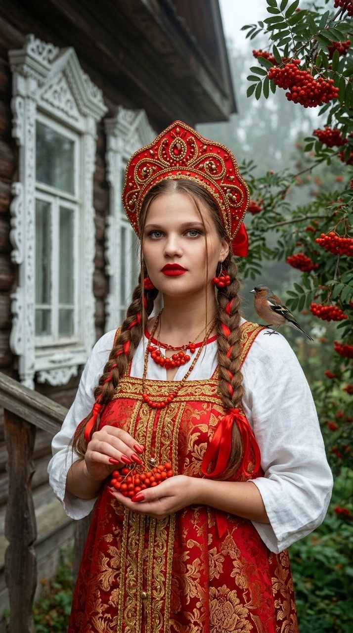 Модный портрет женщины в русском народном костюме