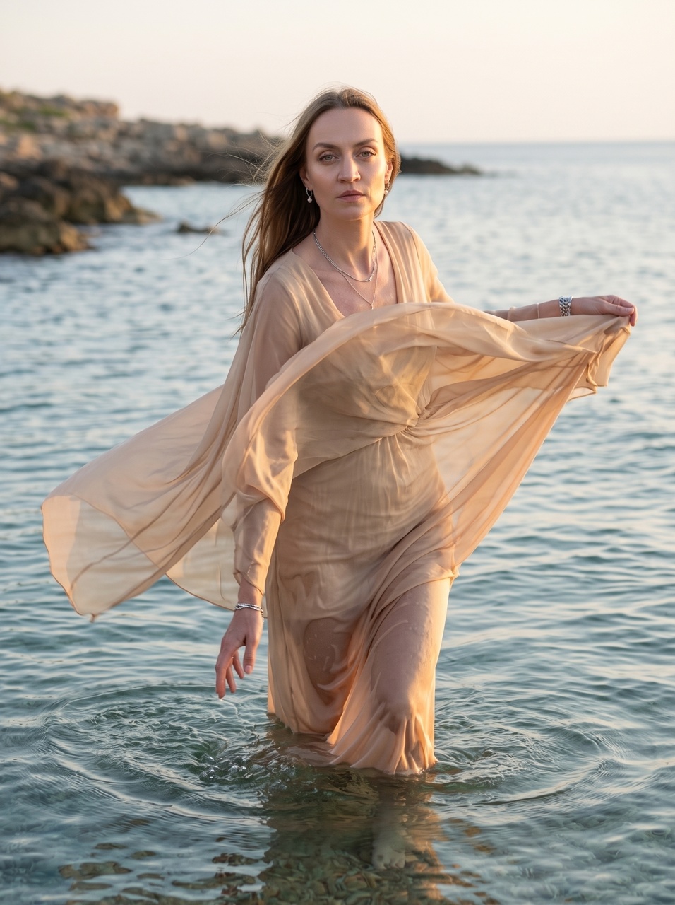 Fashion-портрет женщины в мелкой воде