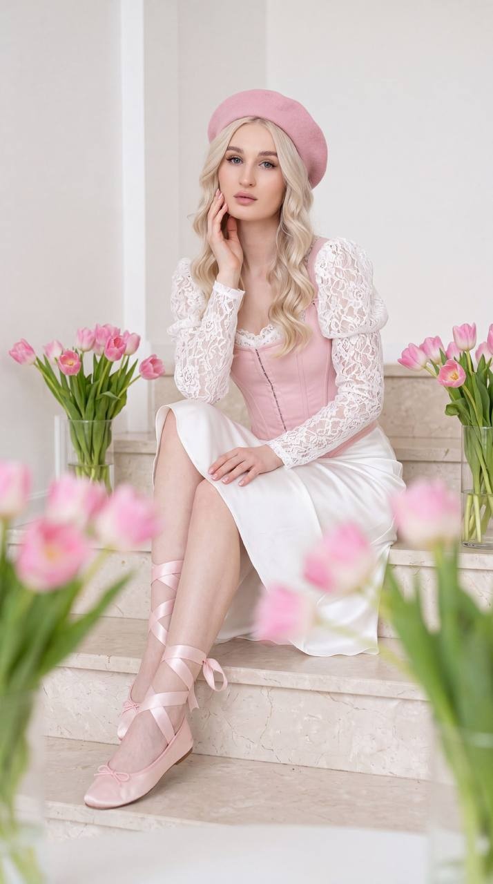 Fashion-портрет женщины на мраморной лестнице