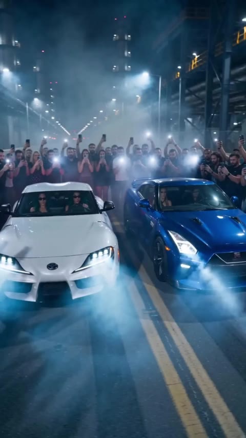 Ночная уличная гонка с Supra и Nissan GT-R
