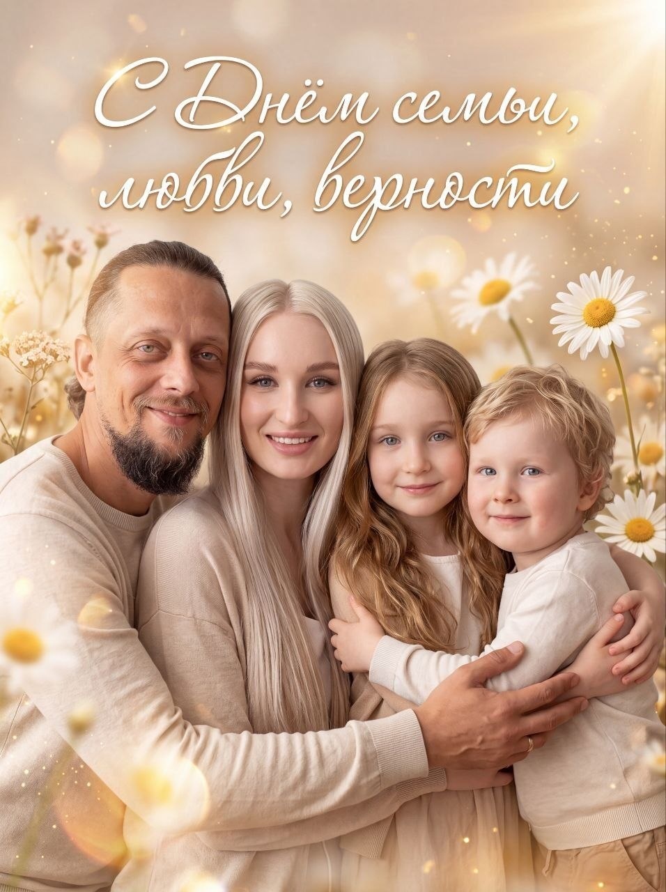 Тёплая семейная открытка с цветочным оформлением