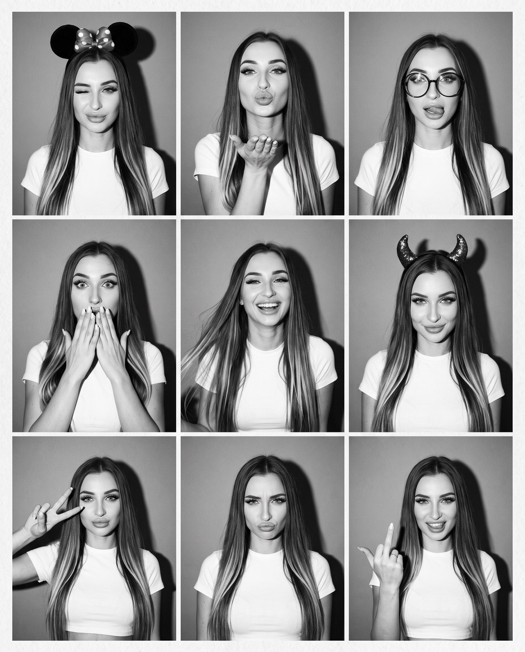 Чёрно-белый фотобудочный коллаж с женщиной