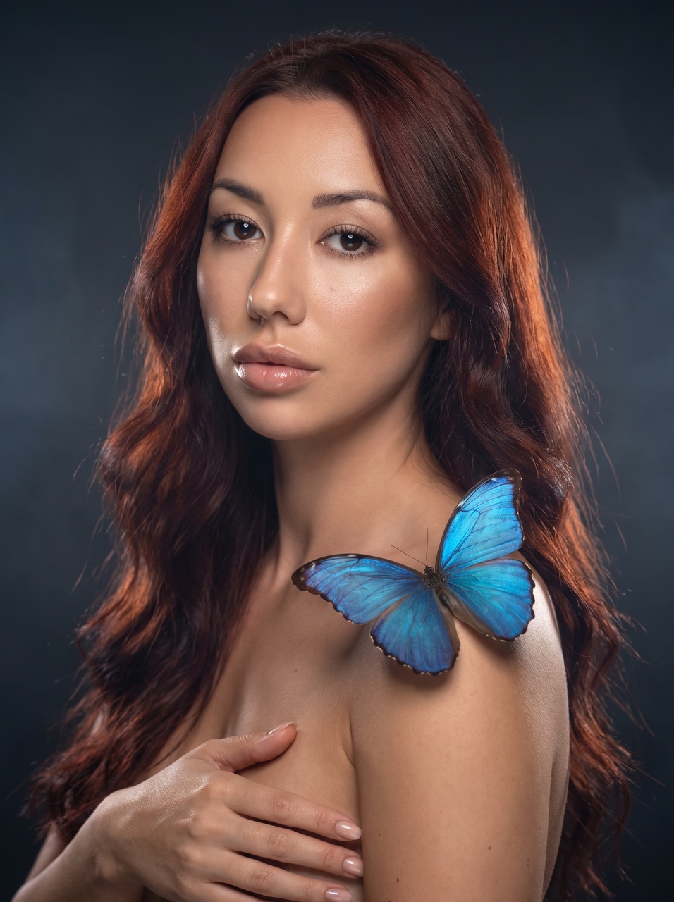 Роскошный beauty-портрет с голубой бабочкой