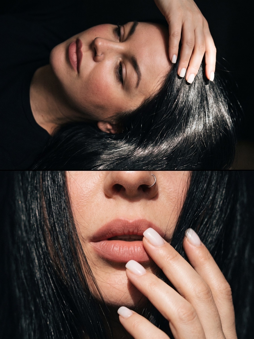 Двухчастный beauty-портрет женщины в солнечном свете