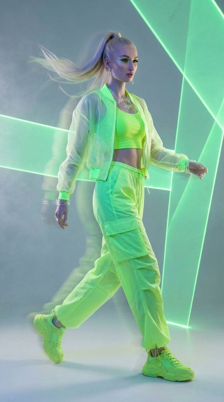 Футуристичный fashion-портрет в зелёном свете