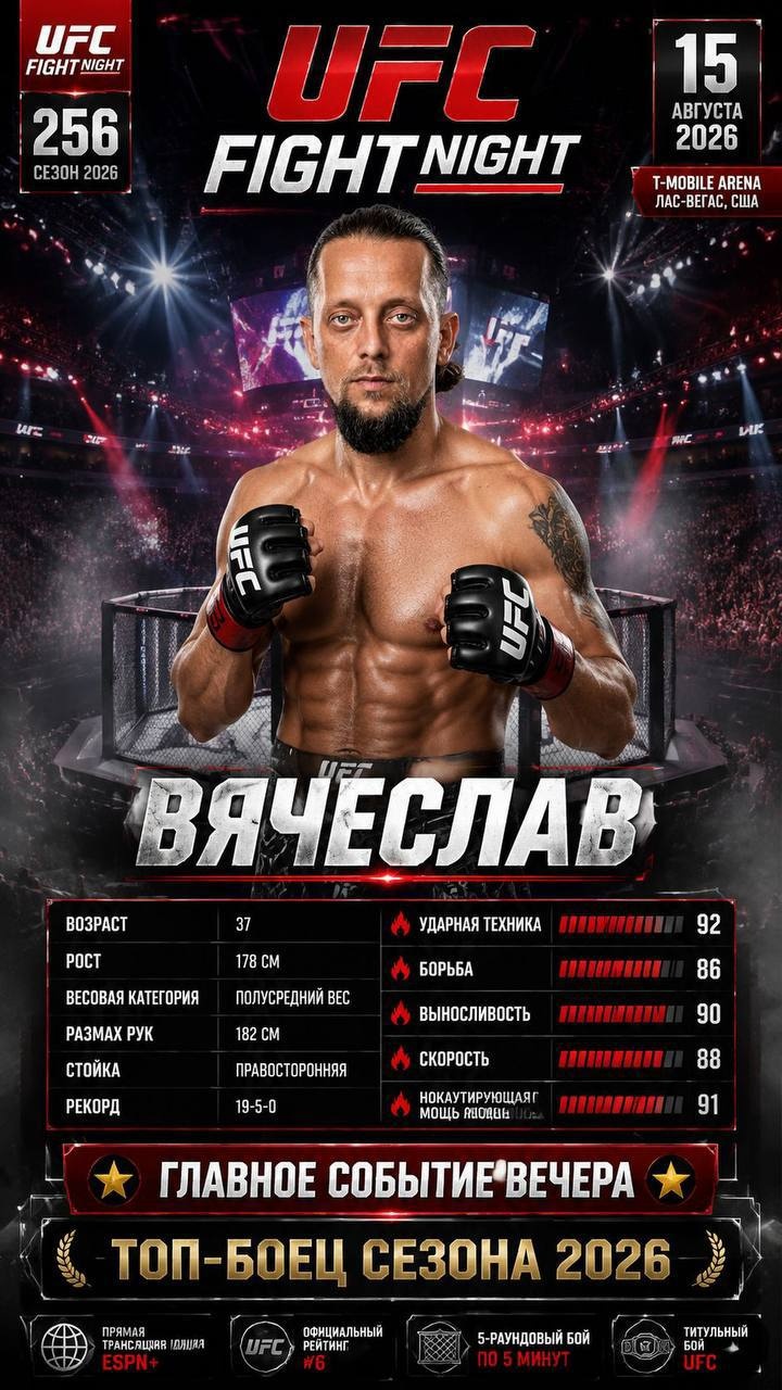 Промо-карточка UFC Fight Night с бойцом