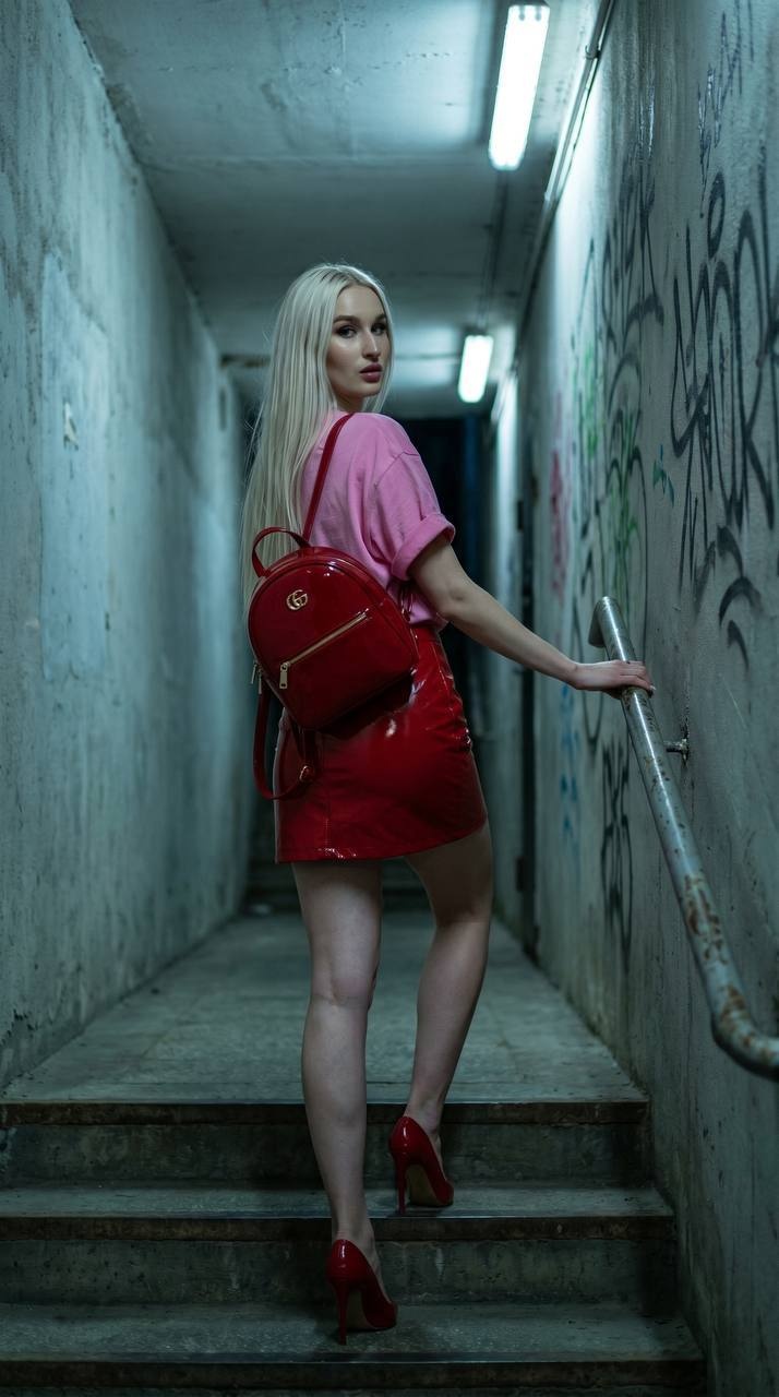 Уличный fashion-портрет на бетонной лестнице