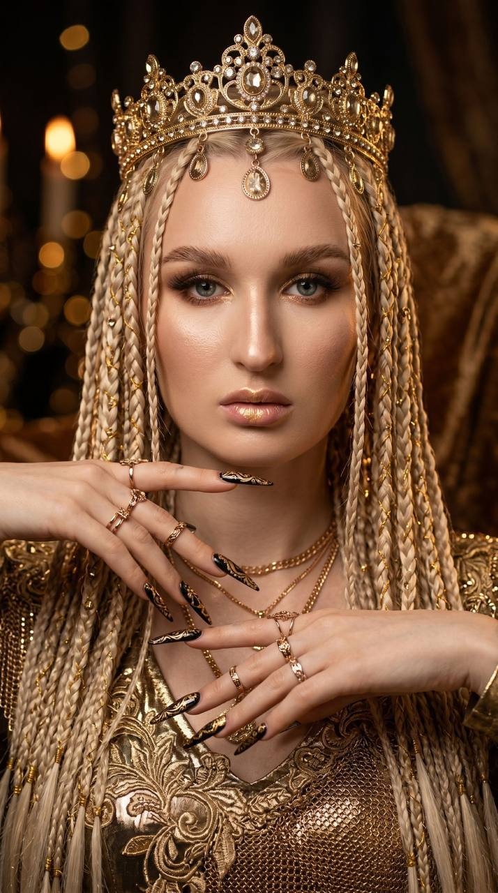 Роскошный fashion-портрет женщины в золотом образе